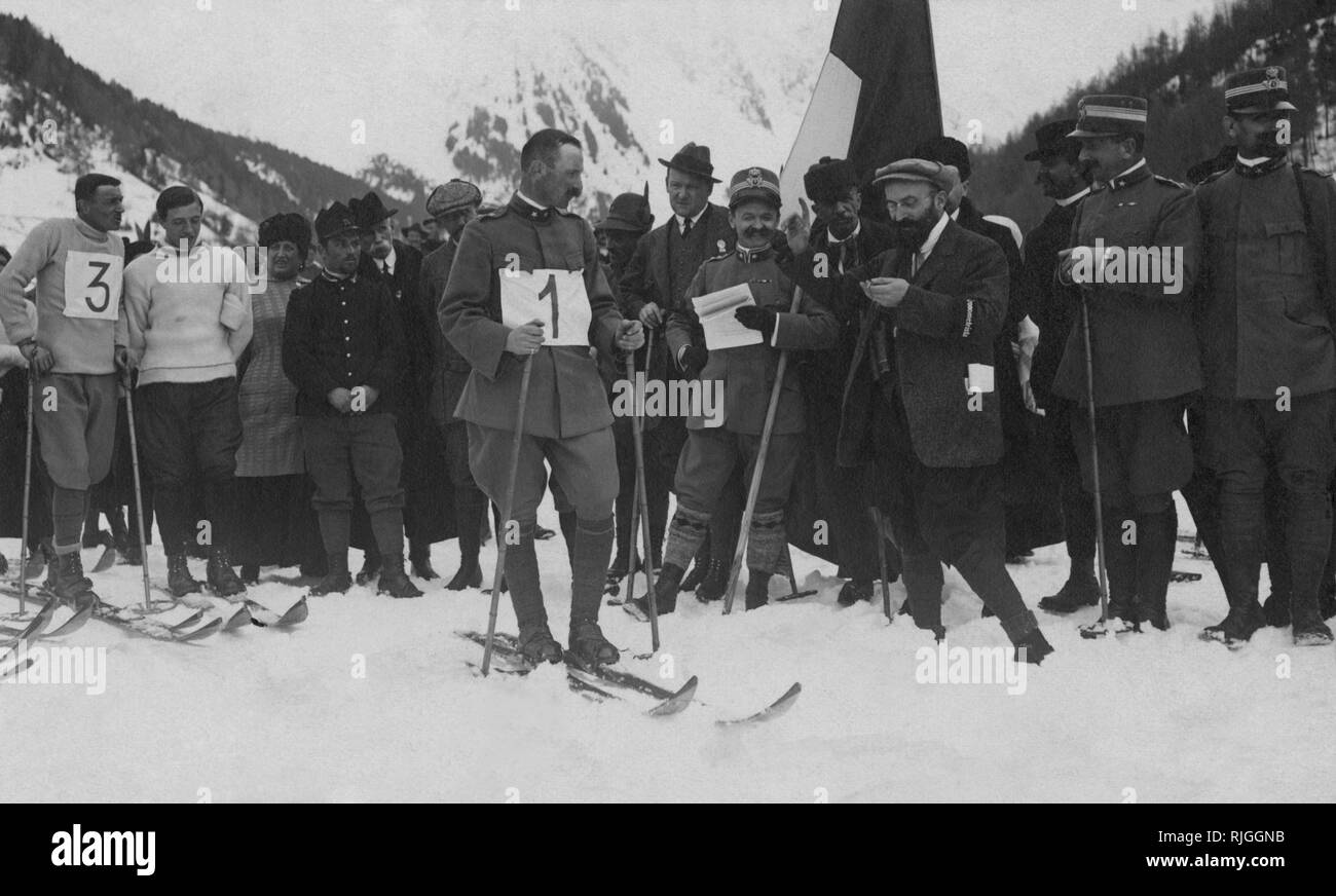 L'Italia, la Lombardia, il ponte di legno, gara di sci, 1912 Foto Stock