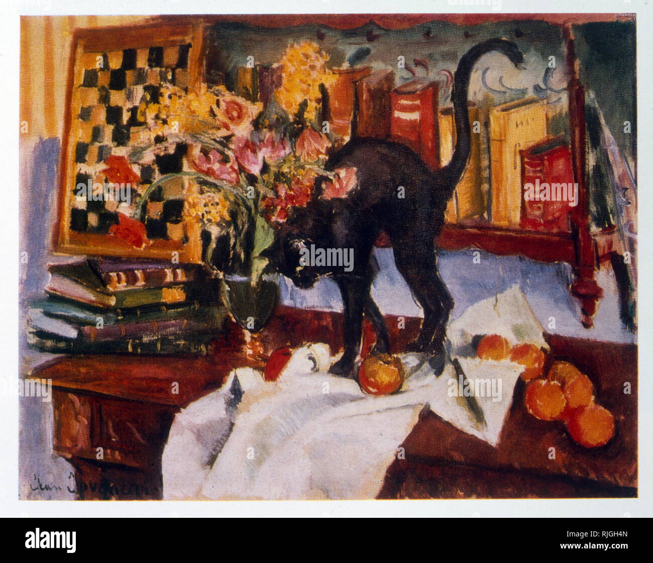 Ancora in vita con cat, 1912, da Jean Jovenau (1888- ) pittore francese. Egli ha creato la pittura di paesaggio, vive ancora e ritratti. Foto Stock