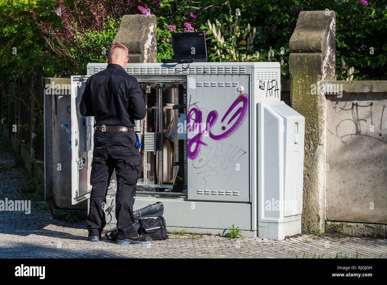 Telecom Tecnico manutenzione Foto Stock