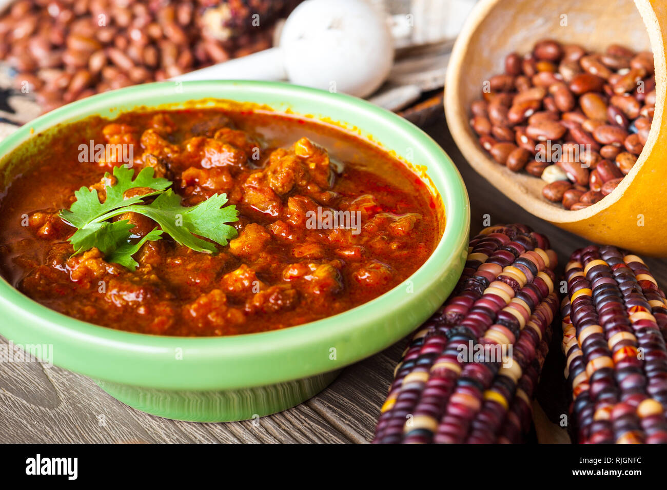 Red Cile carni bovine con fagioli, ricetta dei Pueblo, Nuovo Messico, Stati Uniti d'America, America del Nord Foto Stock