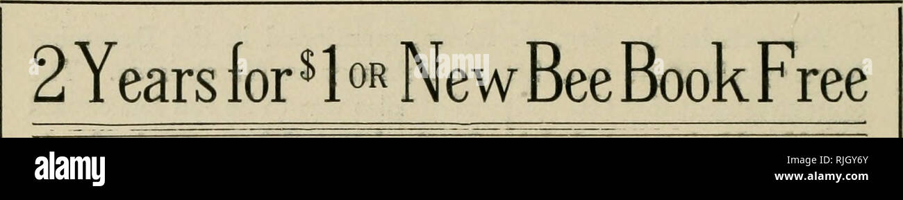 . Il apicoltori' review. La cultura delle api. Il apicoltori' Review. No. 1.-abbiamo alcune extra di retro copie di American Bee Journal per ciascun mese di 1911, e purché questi ultimi invieremo tutte queste copie e alla fine del 1912 (per un nuovo abbonato) per soli $1.00. Questo fa di due anni per il dollaro. Meglio inviare il vostro dollaro in una sola volta e approfittate di questa offerta. Sicuramente è un grande affare in bee litera- ture che si dovrebbe accettare se non ora un abbonato. Perché non ordinare oggi? No. 2.-abbiamo avuto il sig. C. P. Dadant rivedere Newman "le api ed il miele" libro di 160 pagine, rendendo i Foto Stock