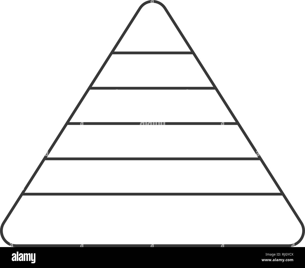 Per Piramide infographics. Schema lineare, grafico con 6 passaggi, i livelli. Illustrazione di vettore isolato su bianco Illustrazione Vettoriale