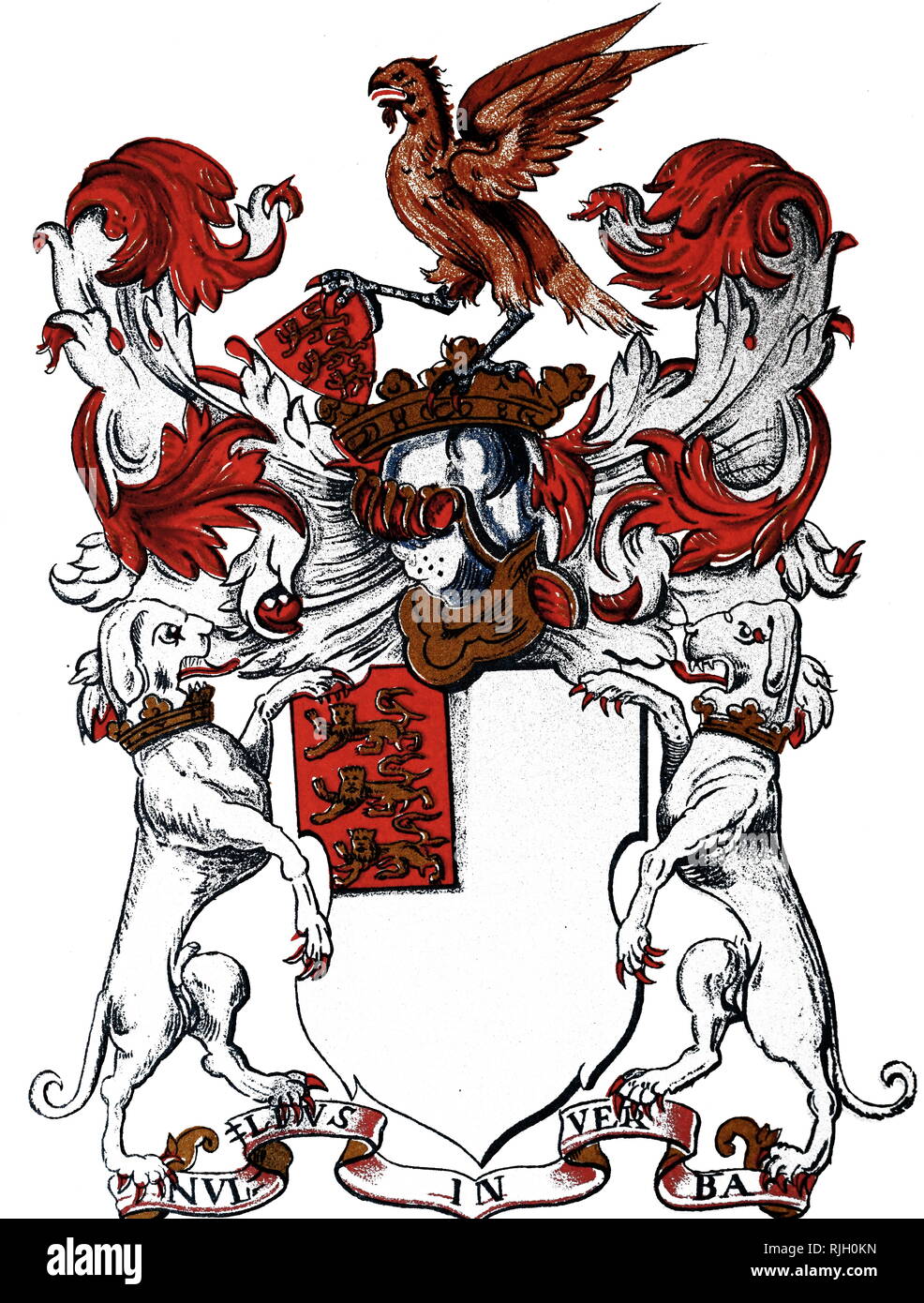 Una incisione raffigurante lo stemma della Royal Institution di Gran Bretagna. Datata del XIX secolo Foto Stock