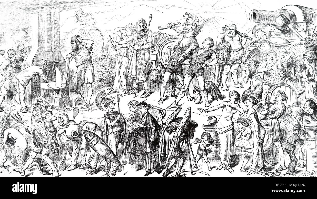 Un cartoon intitolato "scienza applicata alla conquista di tutti". Illustrato da John Tenniel (1820-1914) un illustratore inglese, UMORISTA GRAFICO E fumettista politico. Datata del XIX secolo Foto Stock