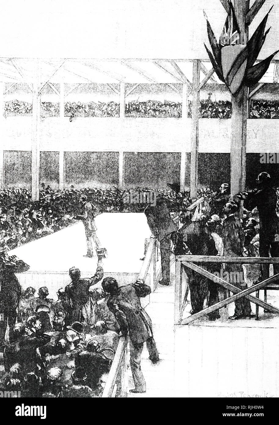 Una incisione raffigurante una scena dal grande dimostrazione unionista a Belfast nel 1892. La protestante, includono l'ordine d'Orange sono state contro Irish Home regola. Datata del XIX secolo Foto Stock