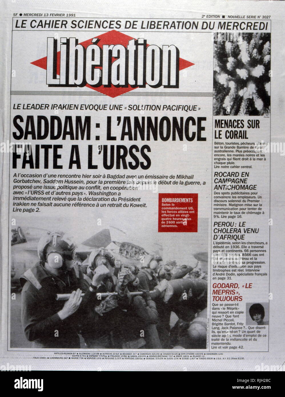 Stampa francese la copertura della guerra del Golfo e la tempesta di deserto di funzionamento Febbraio 1991 Foto Stock