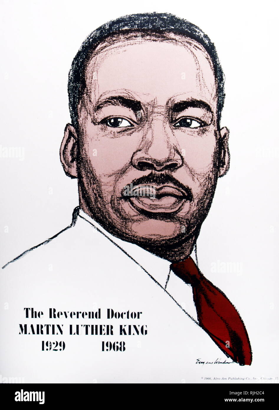 Disegno di Martin Luther King Jr. un americano ministro battista e attivista che divenne il più visibile portavoce e leader del movimento per i diritti civili dal 1954 fino alla sua morte nel 1968 Foto Stock