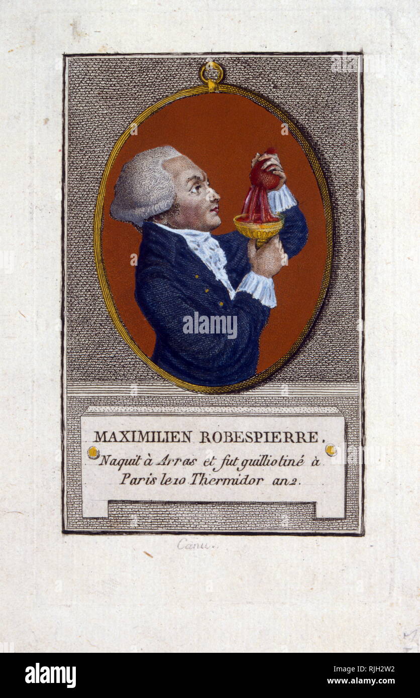 Maximilien de Robespierre (1758 - 1794) avvocato francese e uomo politico, nonché uno dei più noti e più figure influenti associato con la Rivoluzione francese e del regno di terrore. Come membro del Estates-General, l'assemblea costituente e il Club giacobino, Robespierre era un esplicito l'avvocato per i poveri e per le istituzioni democratiche Foto Stock