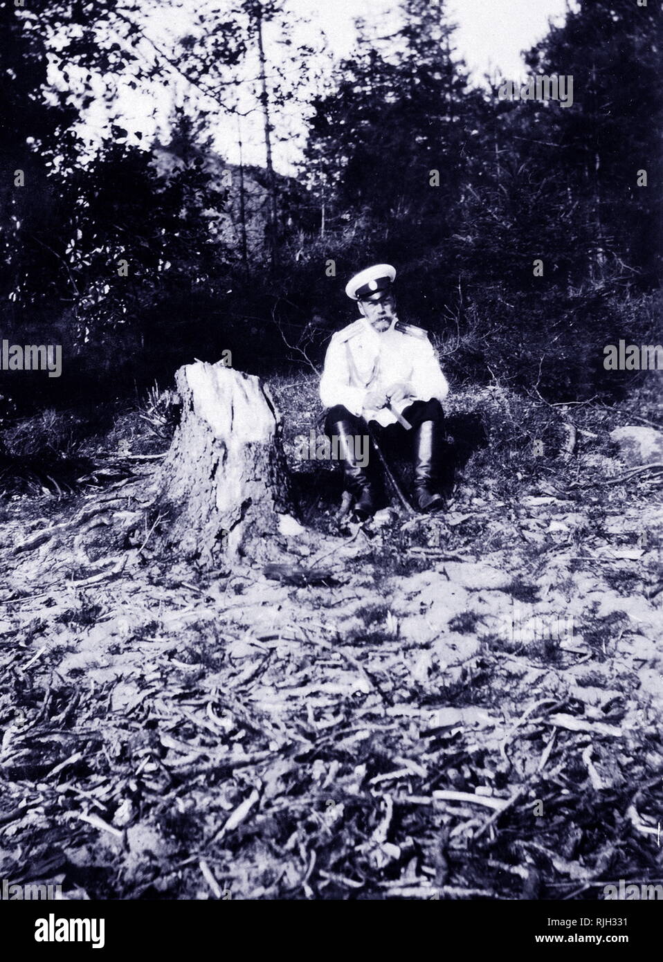 Nicholas II o Nikolai II (1868 - 17 luglio 1918), lo Zar di Russia. noto come San Nicola nella chiesa ortodossa russa, è stato l'ultimo imperatore di Russia, praticati a partire dal 1 Novembre 1894 fino alla sua abdicazione forzata il 15 marzo 1917. Il suo regno ha visto la caduta dell'impero russo da uno dei principali grandi potenze del mondo economico e militare di crollo. Foto Stock