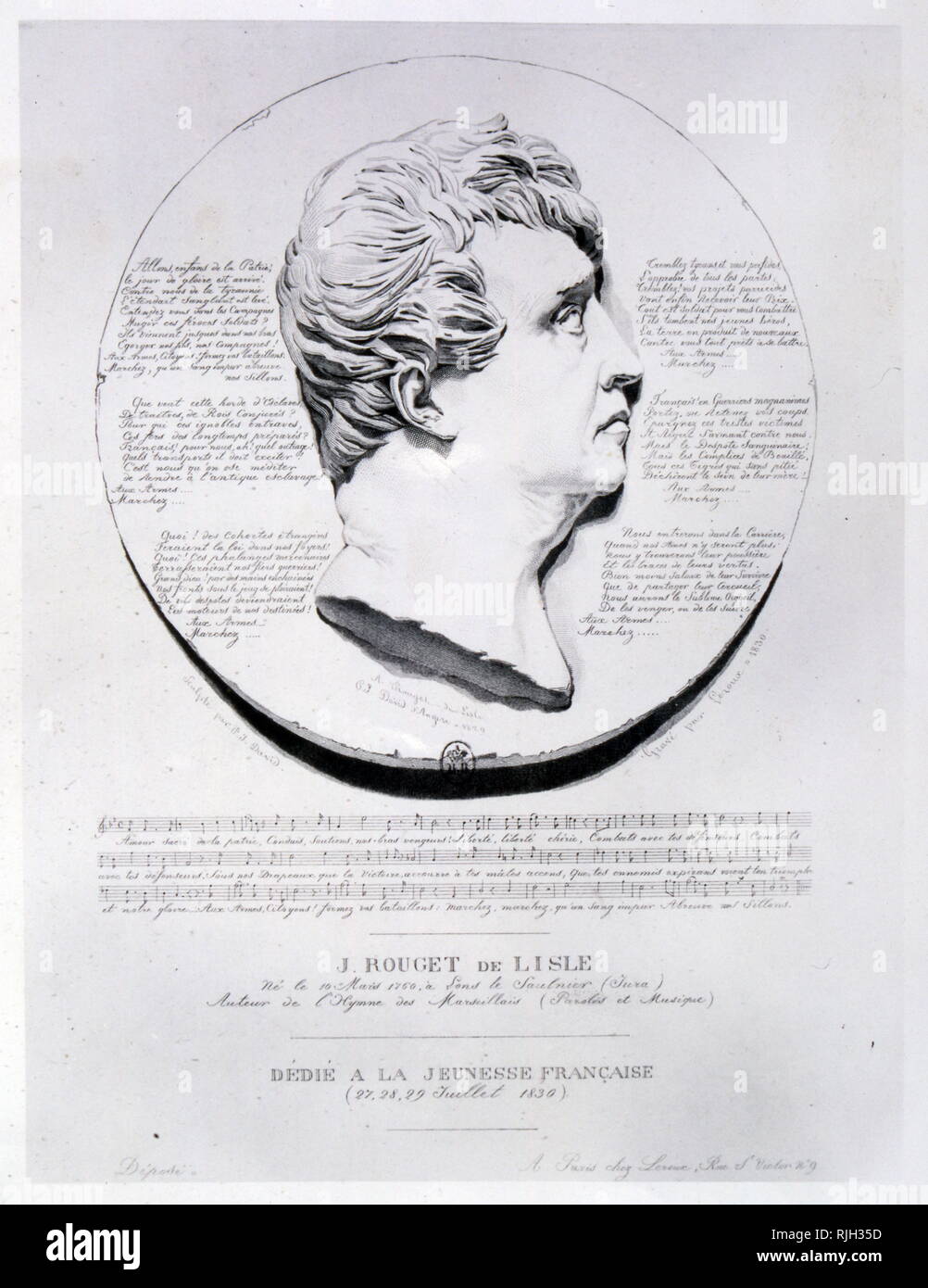 Claude Joseph Rouget de Lisle (1760 - 1836), esercito francese officer del francese guerre rivoluzionarie. Nota per iscritto le parole e la musica del Chant de guerre pour l'Armée du Rhin nel 1792, che poi si sarebbe conosciuta come La Marseillaise e diventare l'inno nazionale francese Foto Stock