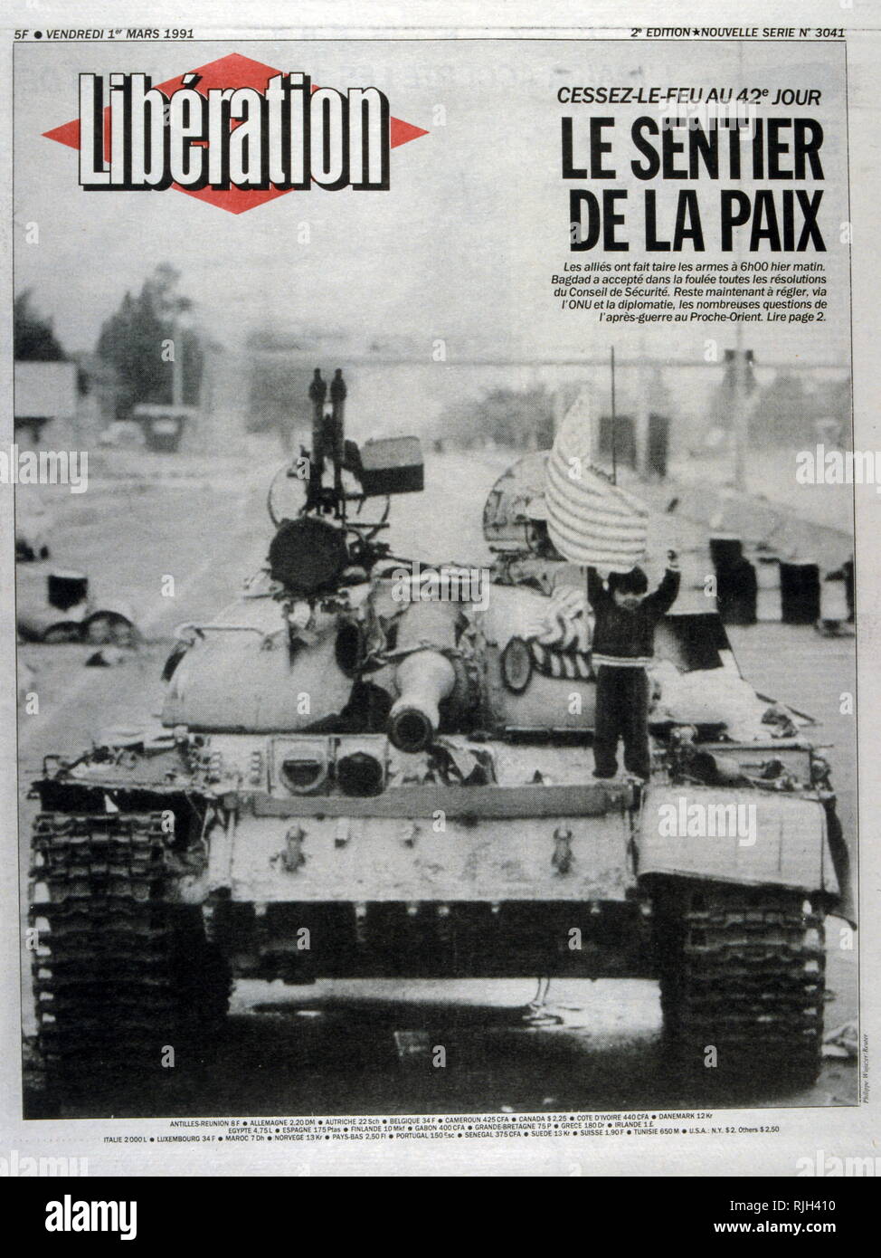 Stampa francese la copertura della guerra del Golfo e la tempesta di deserto di funzionamento Febbraio 1991 Foto Stock