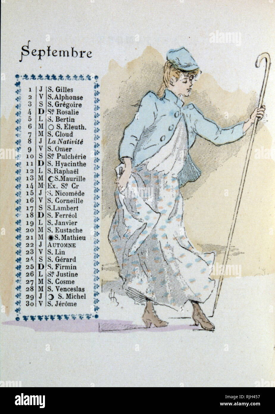 Illustrazione raffigurante 'settembre' da Henri Boutet 1895. Da una raccolta di poesie di Hippolyte Devilliers Foto Stock