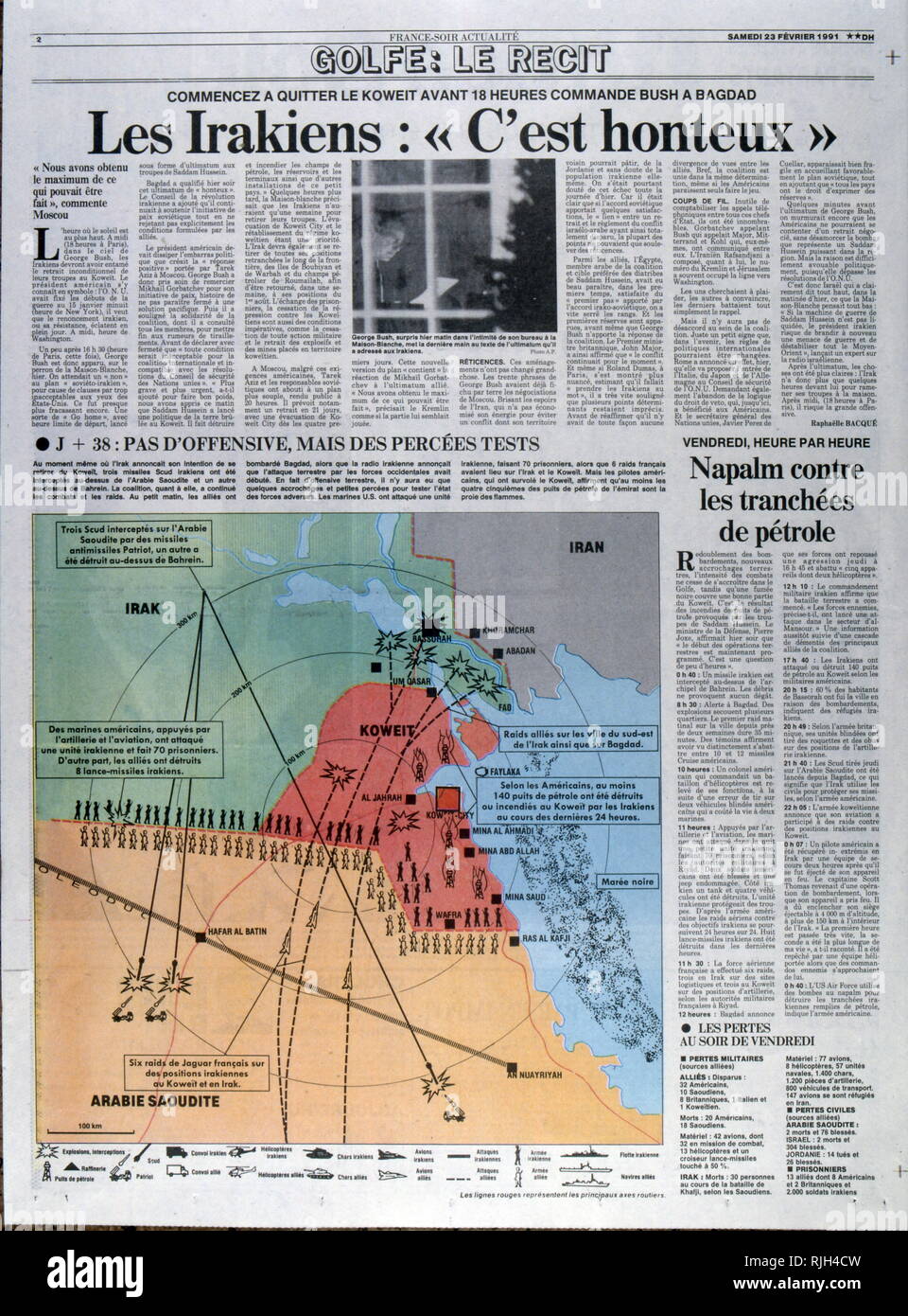 Stampa francese la copertura della guerra del Golfo e la tempesta di deserto di funzionamento Febbraio 1991 Foto Stock