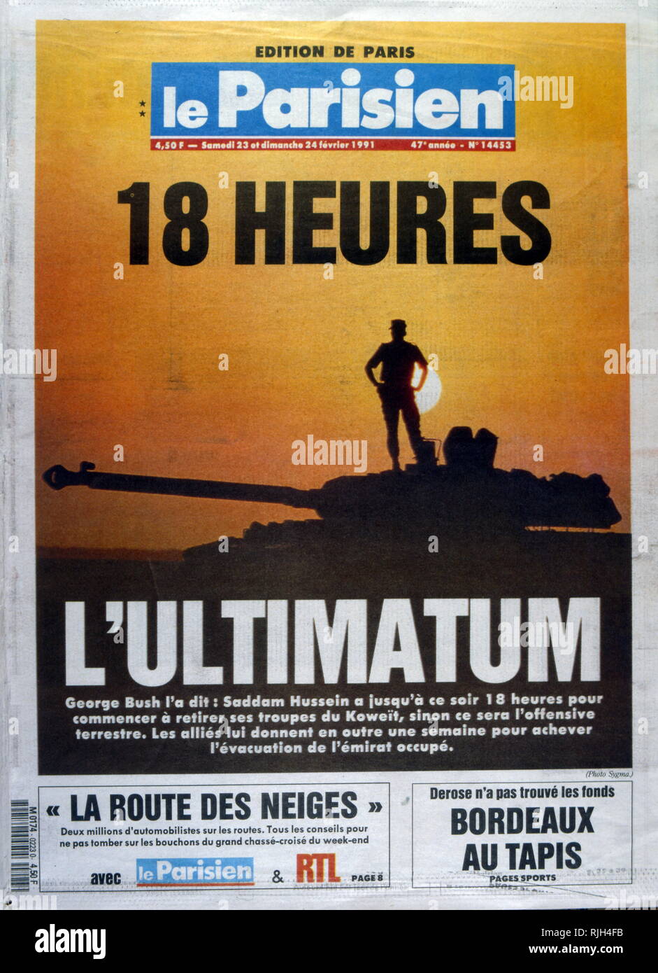 Stampa francese la copertura della guerra del Golfo e la tempesta di deserto di funzionamento Febbraio 1991 Foto Stock