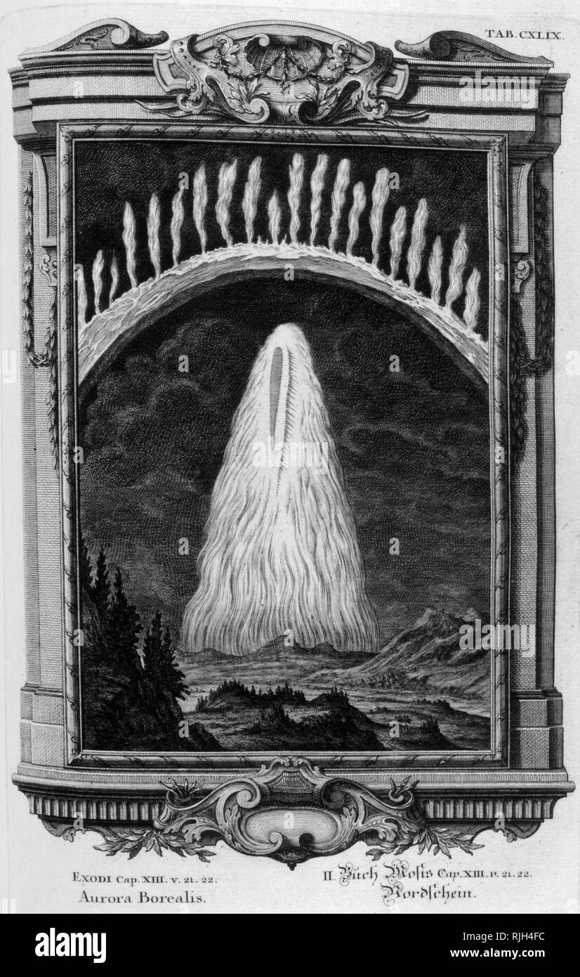 Aurora Boreale incisione di Pfeffel per Physique Sacre da Johann Jakob Scheuchzer (1672 - 1733), studioso svizzero Foto Stock