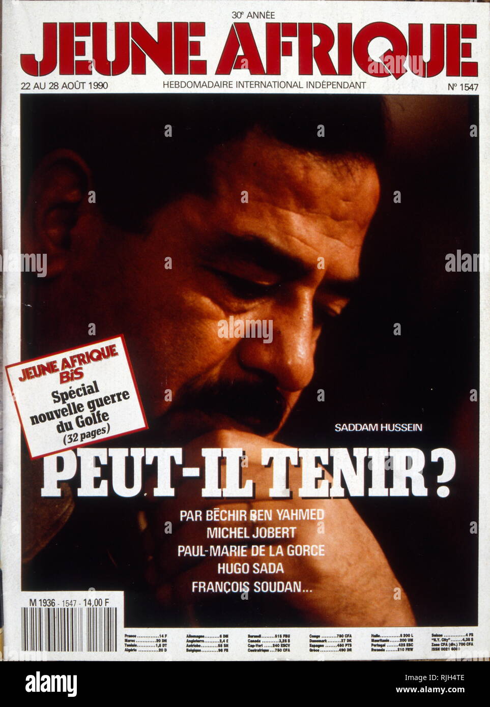 Stampa francese la copertura della guerra del Golfo, 1990, chiedendo circa il leader iracheno Saddam Hussein, "egli può tenere premuto sull'? Foto Stock