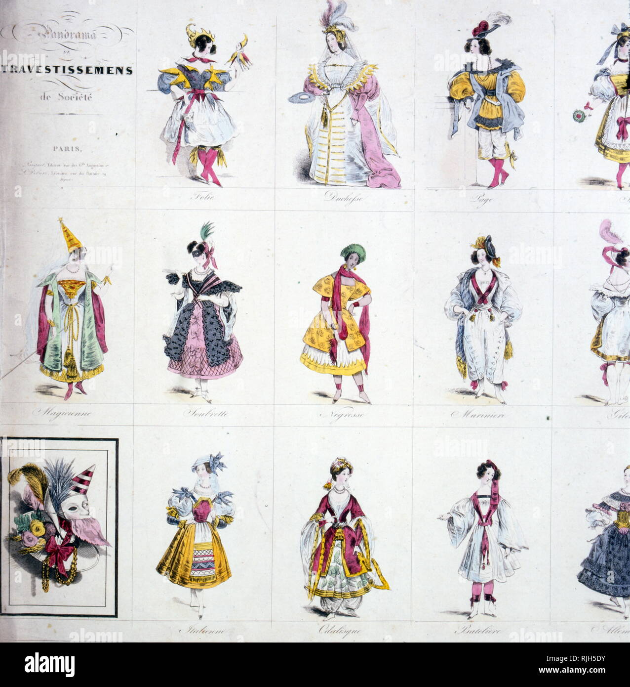 Disegni per costumi di carnevale; francese del XIX secolo Foto Stock