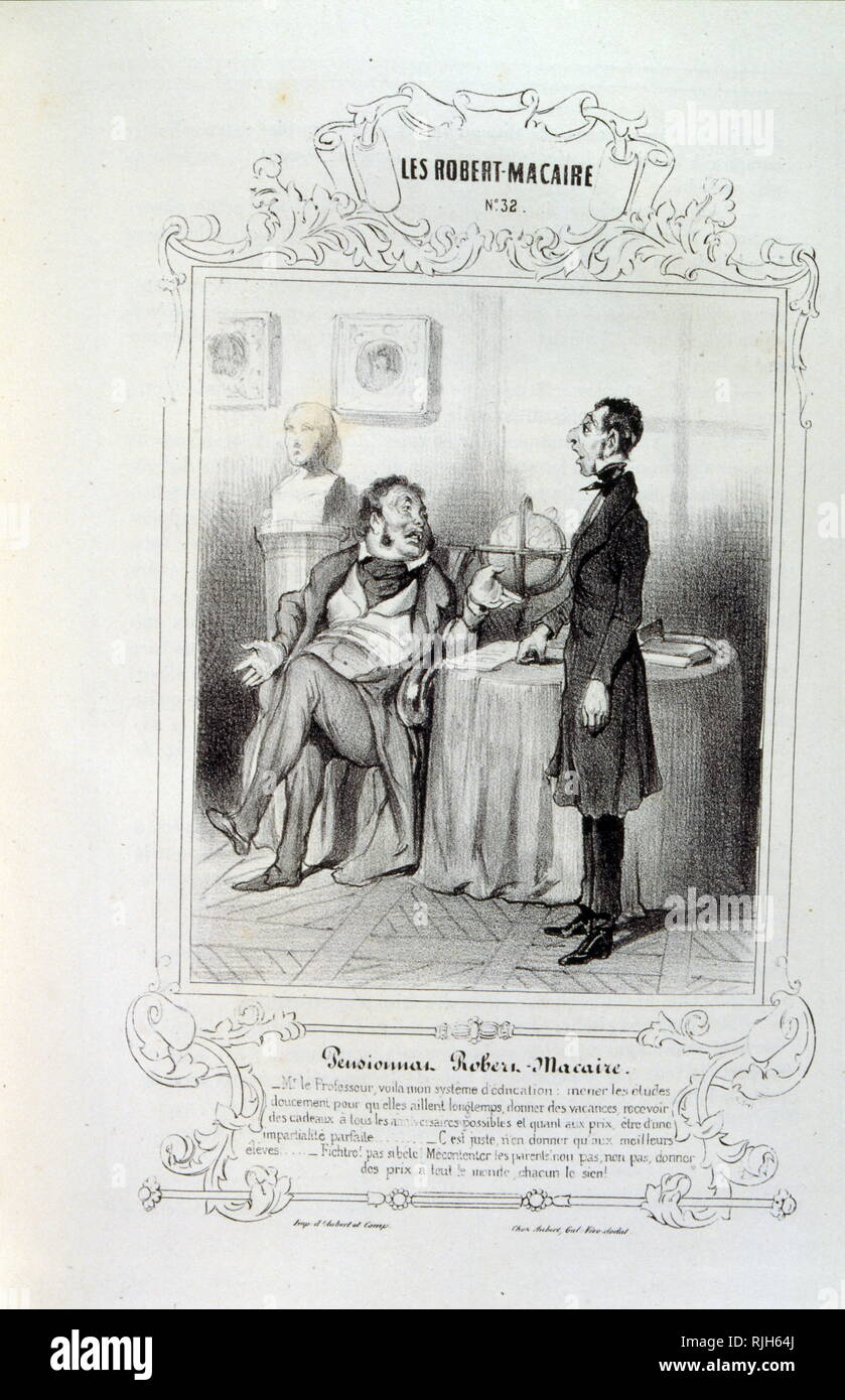 La serie di Robert Macaire è altamente significativo. Composto e disegnato da illustrazione di da Honore Daumier, sulle idee e le leggende Philipon, sotto il titolo Les Cent e Robert Macaire (1839). I disegni di grandi dimensioni sono ridotte e accompagnato da un fumetto e racconto scritto dai giornalisti di Maurice Alhoy e Louis Huart. Enfaticamente presentata come un avatar di Don Chisciotte e Gil Blas, il carattere di Robert Macaire, in tandem con il ingenuo Bertrand, incarna nelle sue sfaccettature e ruoli multipli Foto Stock