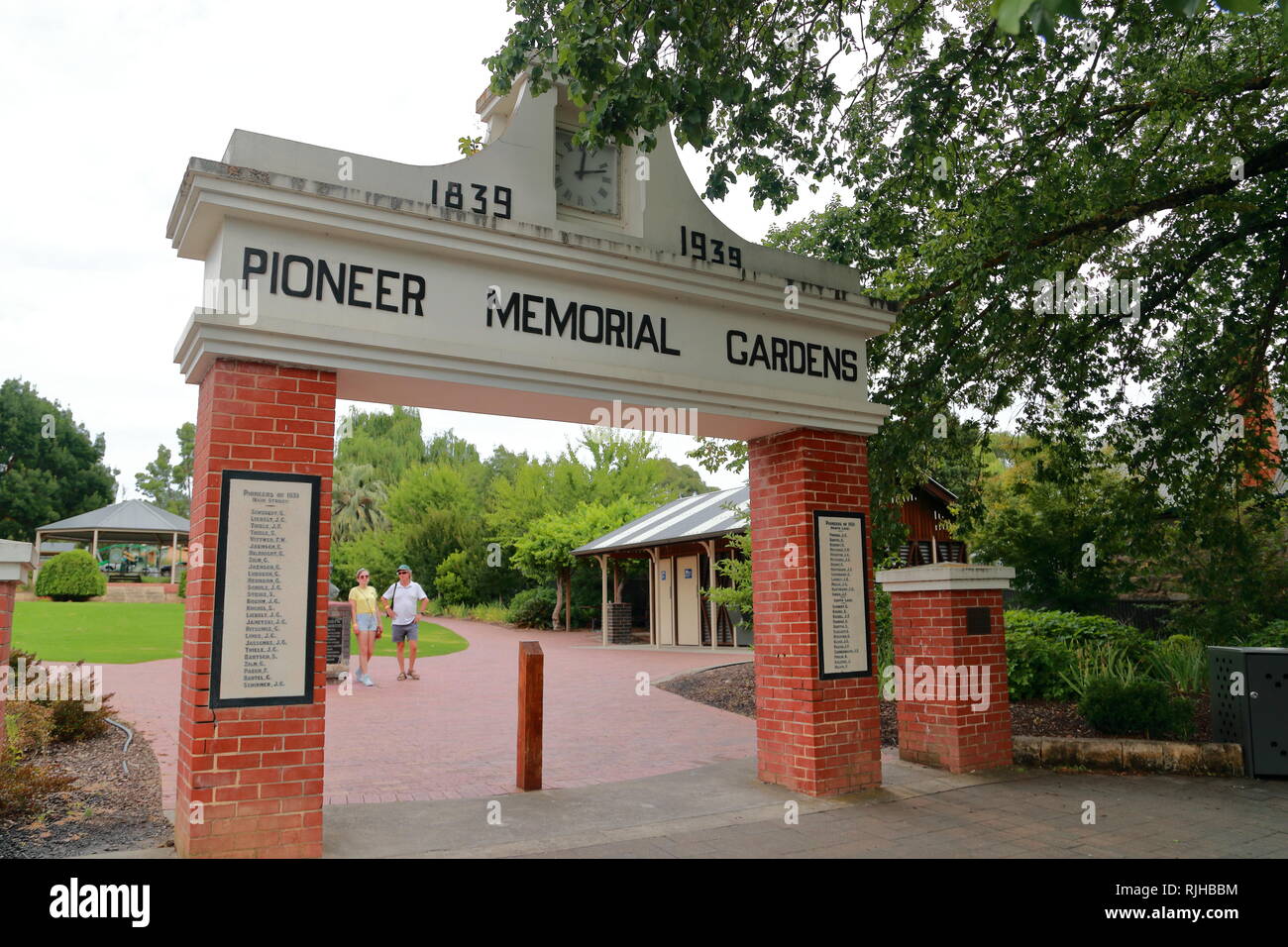 Ingresso alla Pioneer Memorial Gardens di Hahndorf, Sud Australia Foto Stock