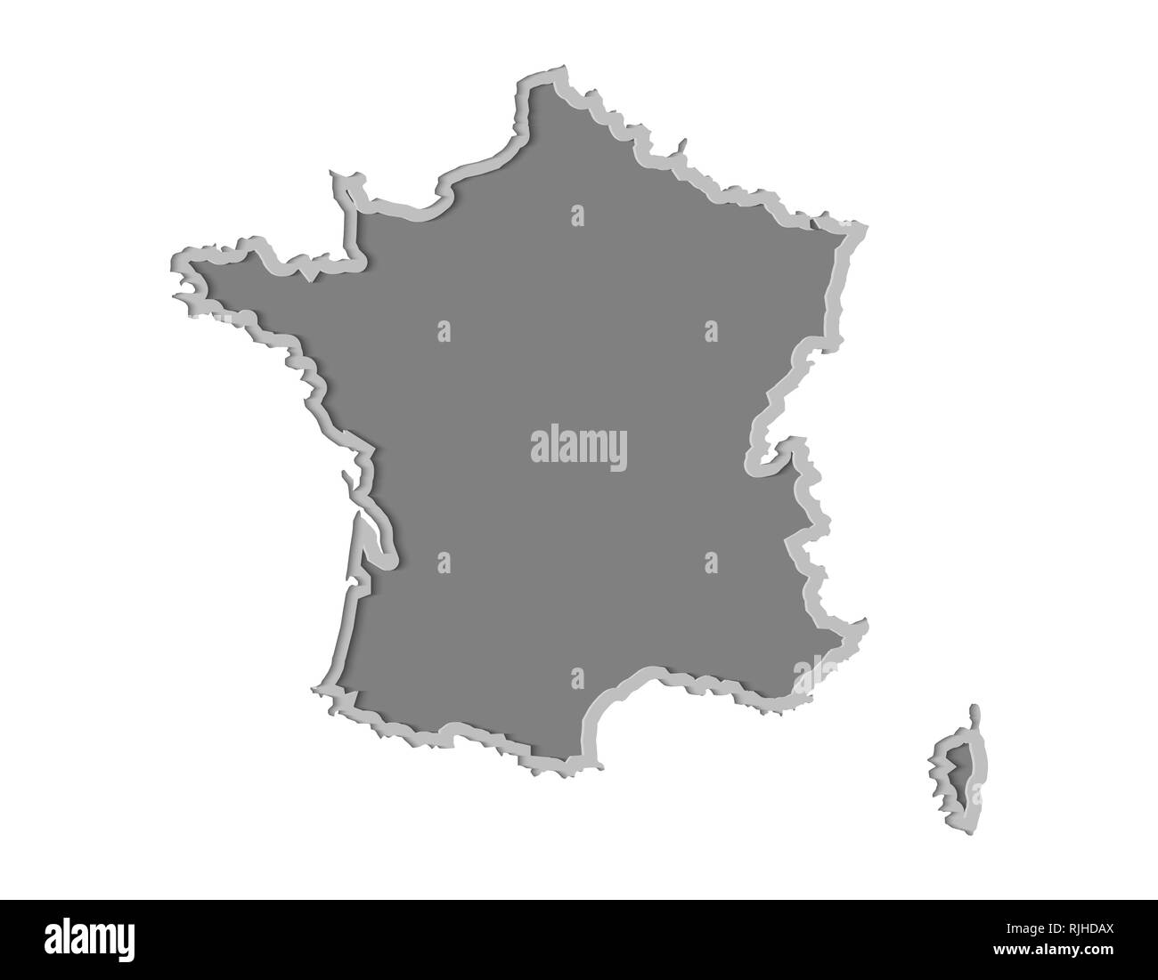 Mappa Francia carta tagliata illustrazione vettoriale, paese isolato su uno sfondo bianco. Illustrazione Vettoriale