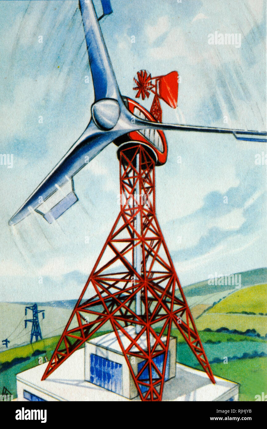 Il futuristico turbina eolica, delle fonti di energia rinnovabili o energia eolica (l'illustrazione c1940) Foto Stock