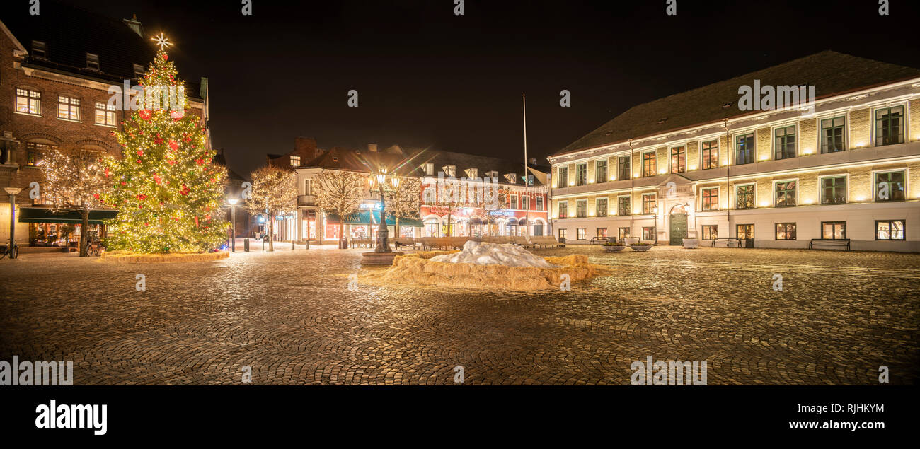 Natale.la notte a Stortorget. Lund. Skane, in Scandinavia. La Svezia. Foto Stock