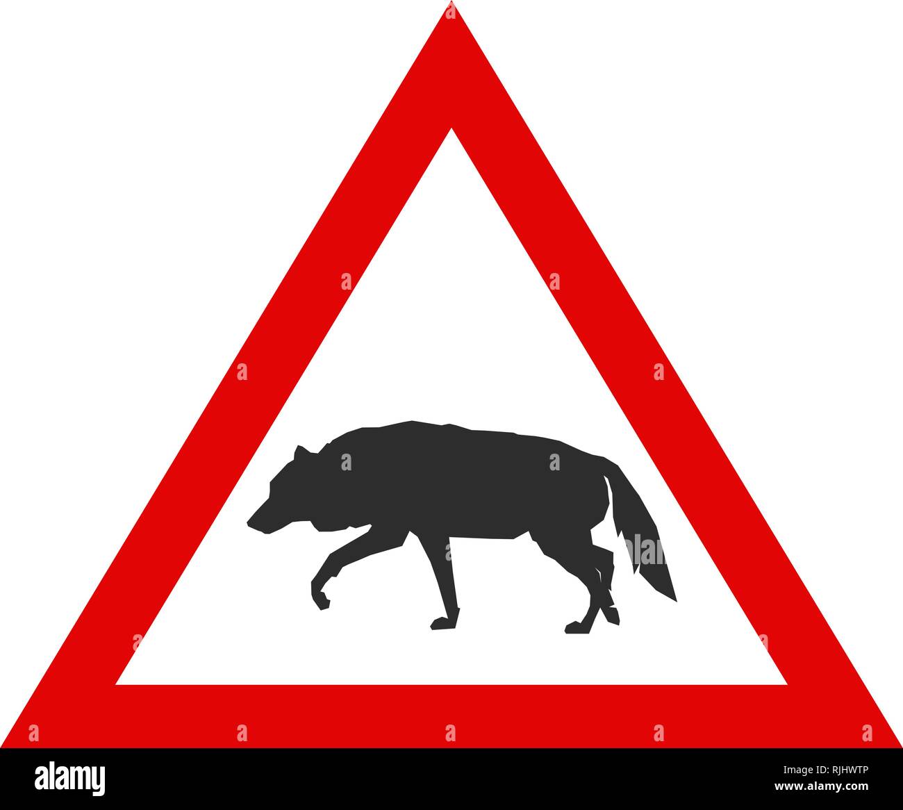 Illustrazione Vettoriale. Segnale di avvertimento con silhouette di lupo. Illustrazione Vettoriale