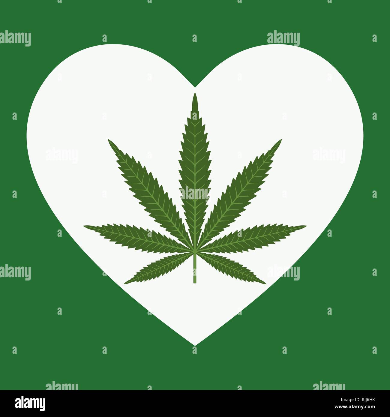 Il simbolo del cuore con foglie di cannabis all'interno. Cuore di marijuana. Isolato illustrazione vettoriale Illustrazione Vettoriale