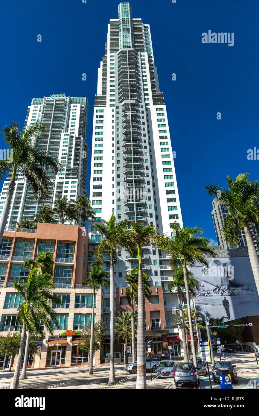 Skyline, Biscayne Boulevard, Downtown Miami, Miami-Dade County, Florida, Stati Uniti d'America Foto Stock