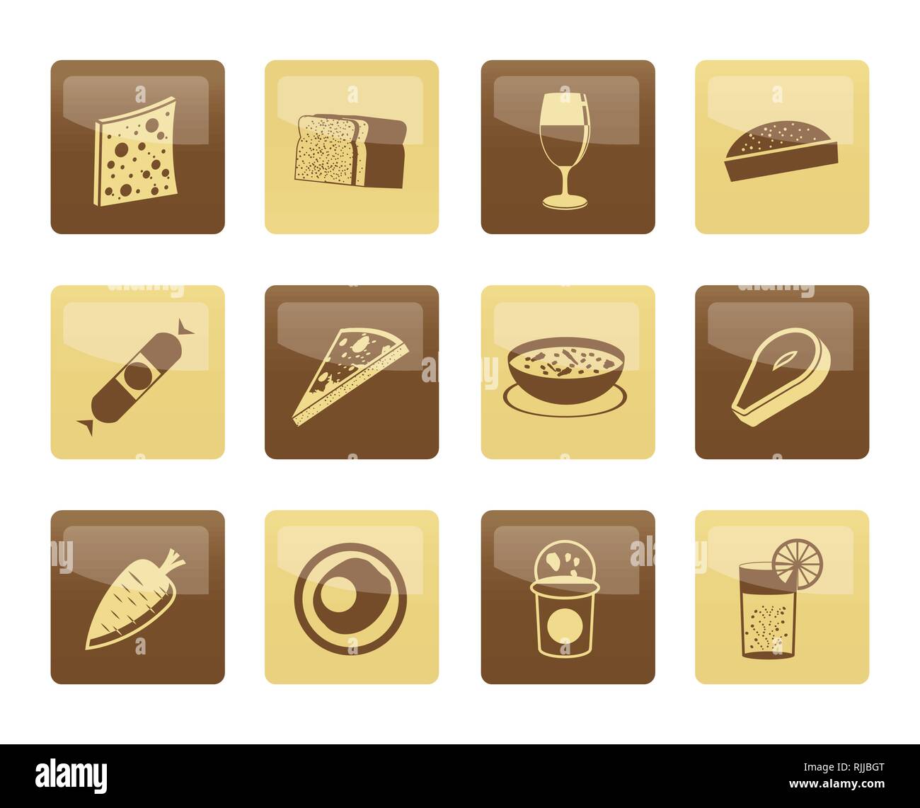 Shop, cibo e bevande icone su sfondo marrone 2 - vettore icona impostare Illustrazione Vettoriale