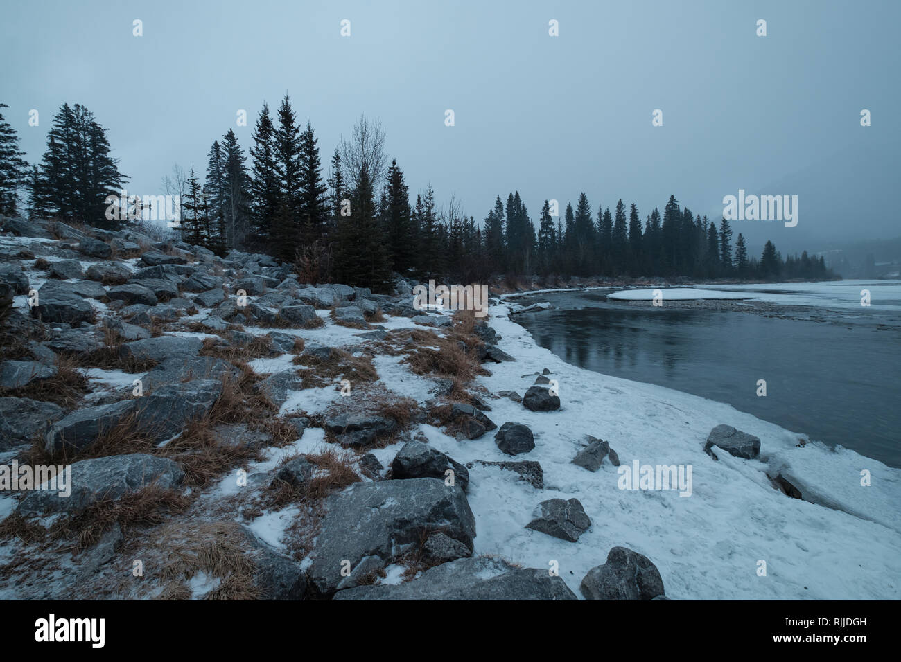 Inizio inverno mattina nel Parco Nazionale di Banff in prossimità di Banff e Canmore, Alberta, Canada Foto Stock