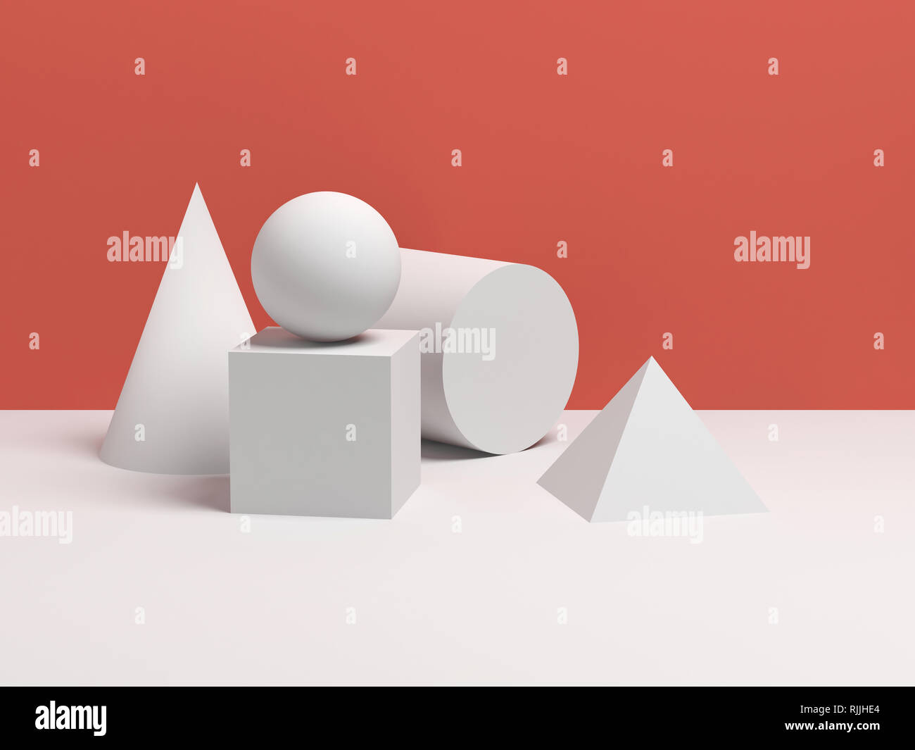 Abstract still life bianco con forme geometriche semplici. 3D render illustrazione Foto Stock