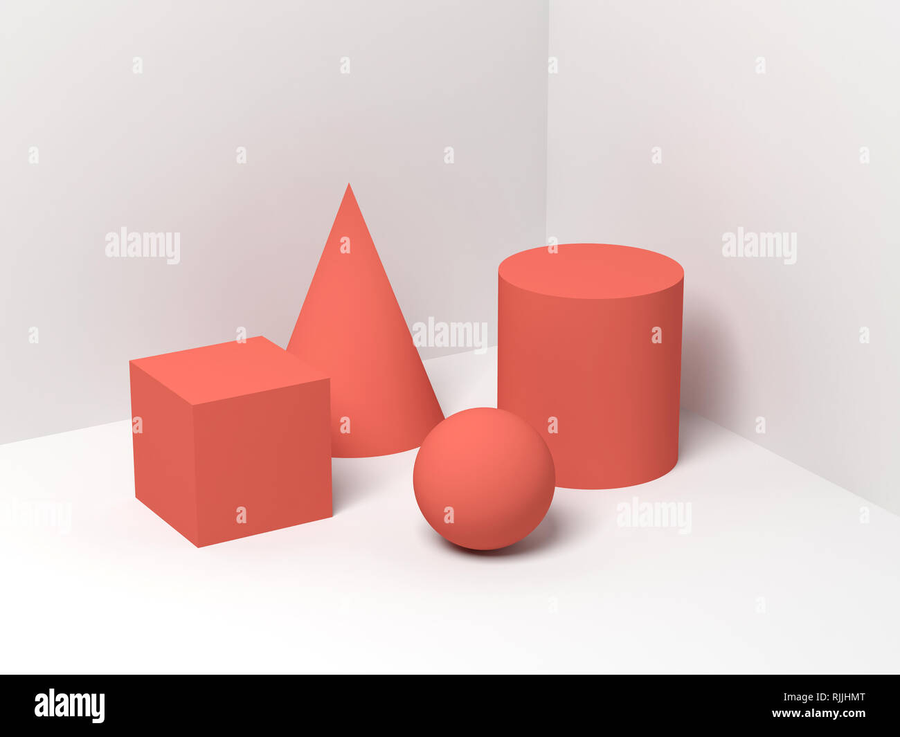 Abstract ancora in vita con forme geometriche semplici su sfondo bianco. 3D render illustrazione Foto Stock