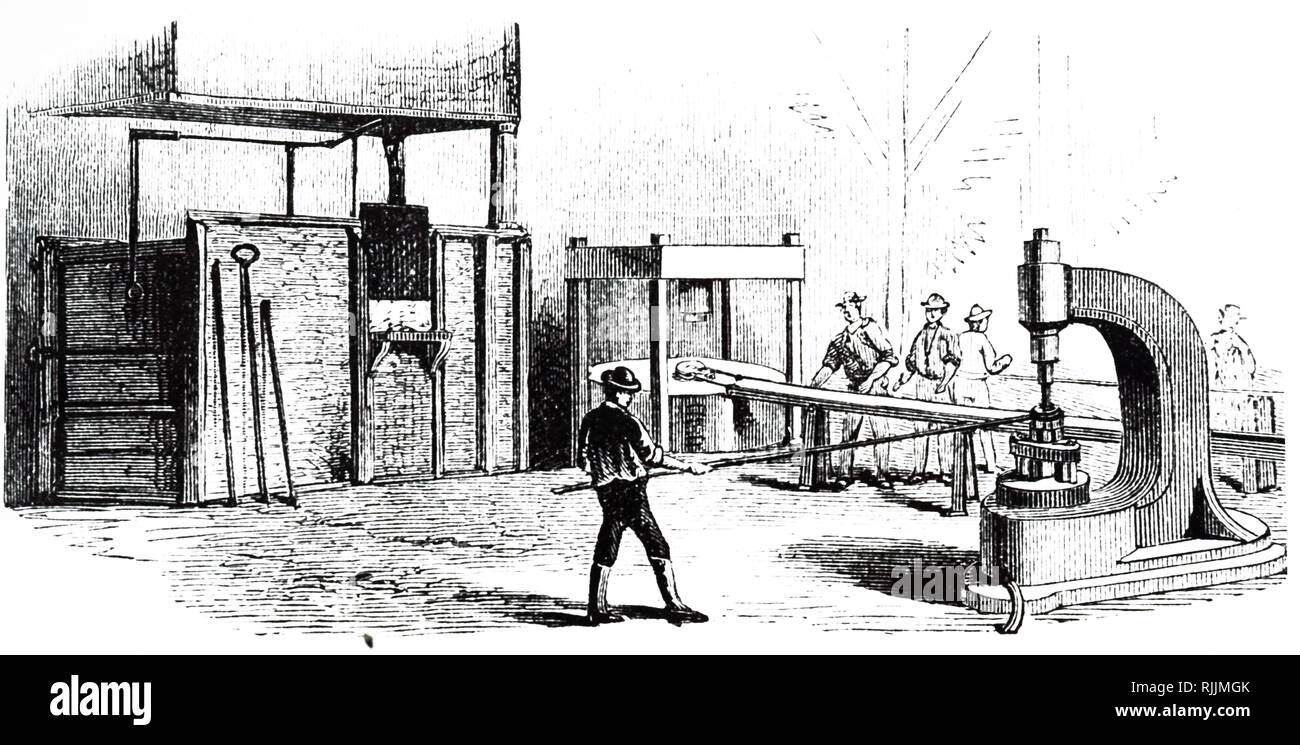 Una incisione raffigurante un forno e idraulico dello stampo - Lavoro Phoenixville, Pennsylvania. Datata del XIX secolo Foto Stock