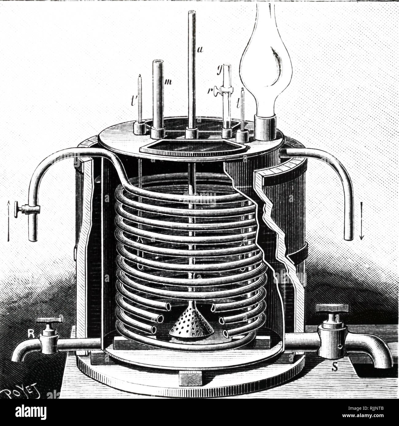 Una vista in sezione di un mitrator per la produzione commerciale di nitro-glicerina. Datata del XIX secolo Foto Stock