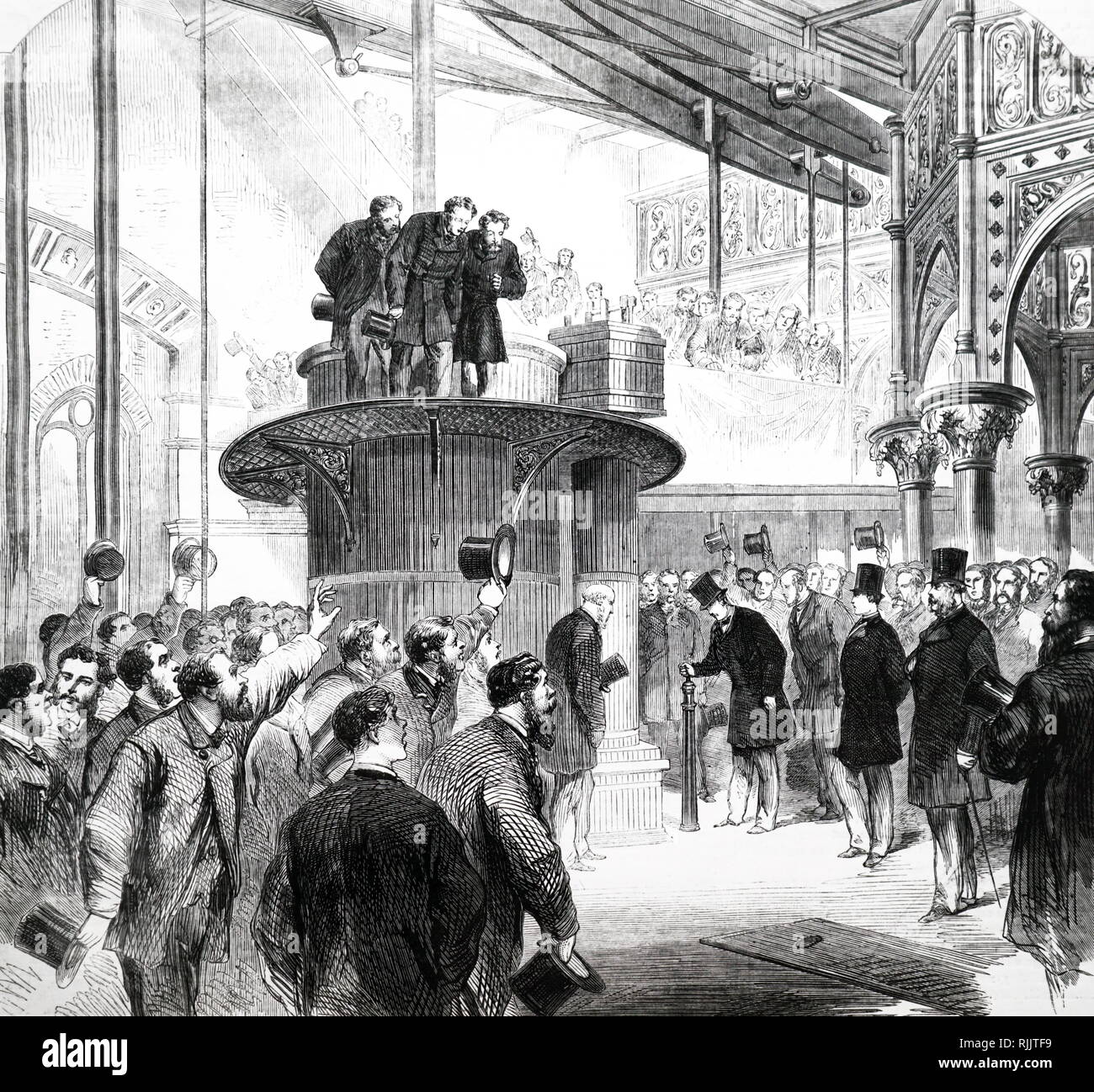 Una incisione raffigurante il Principe di Galles l'avviamento dei motori al Crossness opere del metropolita di drenaggio principale regime. Datata del XIX secolo Foto Stock