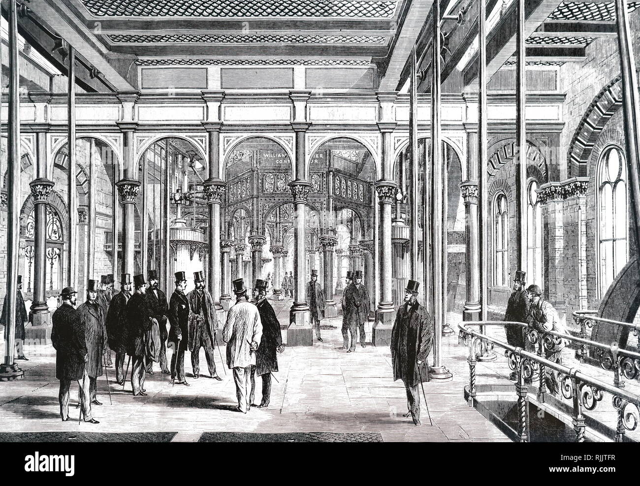 Una incisione raffigurante il Principe di Galles al Crossness opere del metropolita di drenaggio principale regime. Datata del XIX secolo Foto Stock