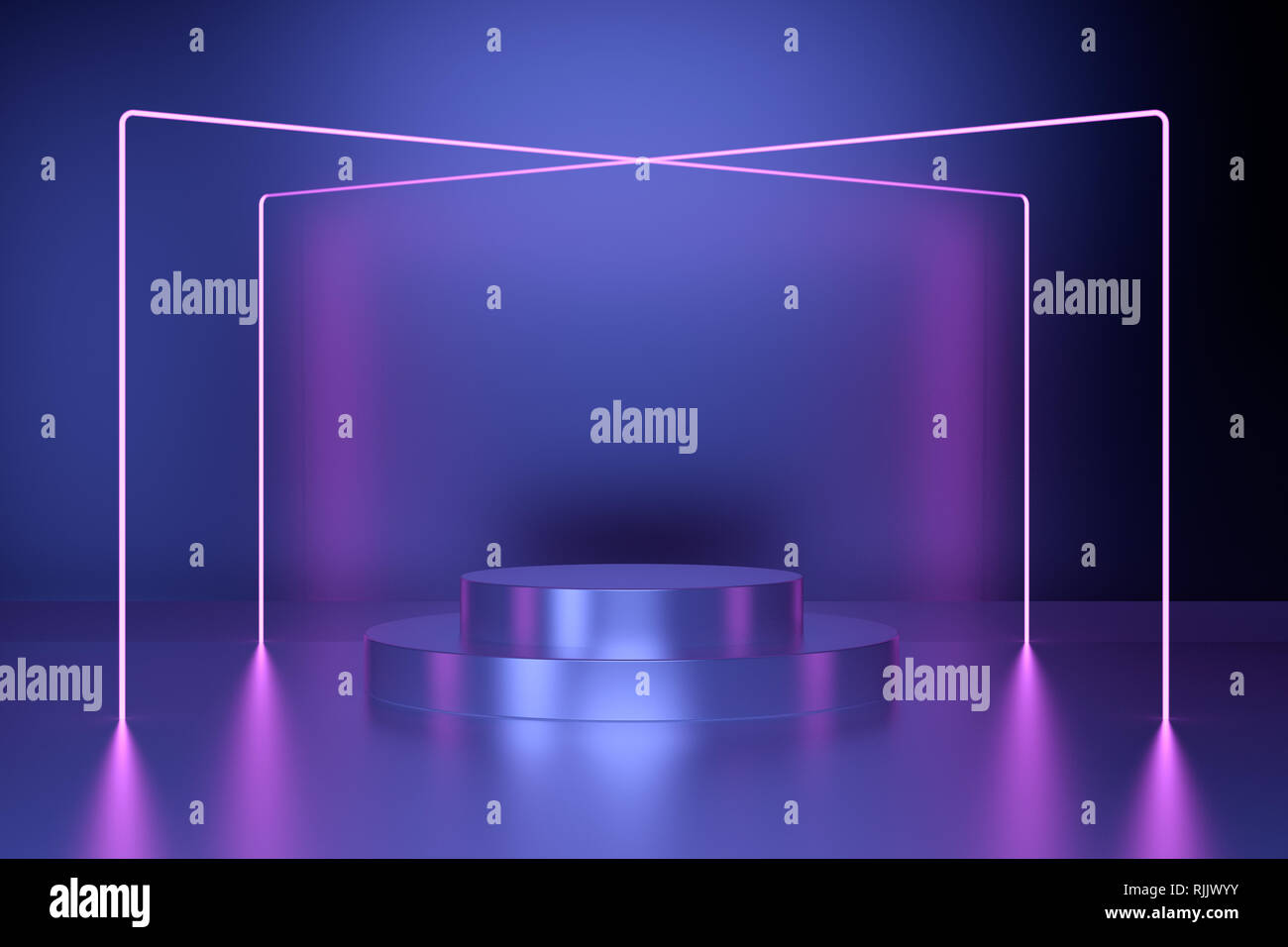 3D render, laser show, night club le luci interne, linee incandescente, abstract sfondo fluorescente. Il rendering 3D Foto Stock