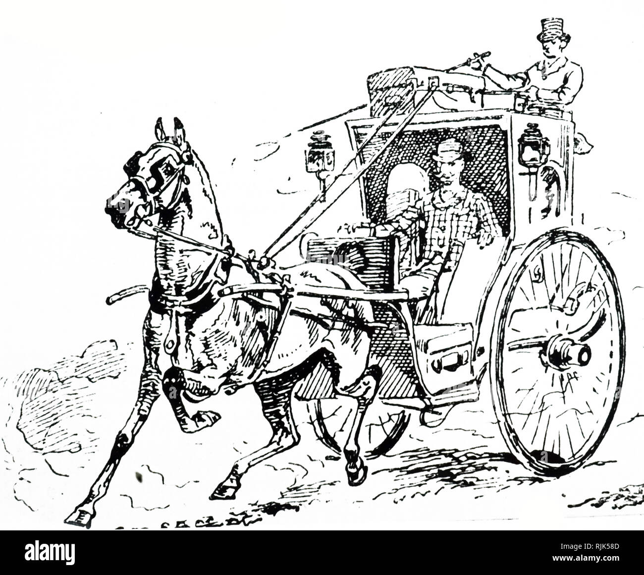 Una incisione raffigurante un taxi a Londra. Datata del XIX secolo Foto Stock