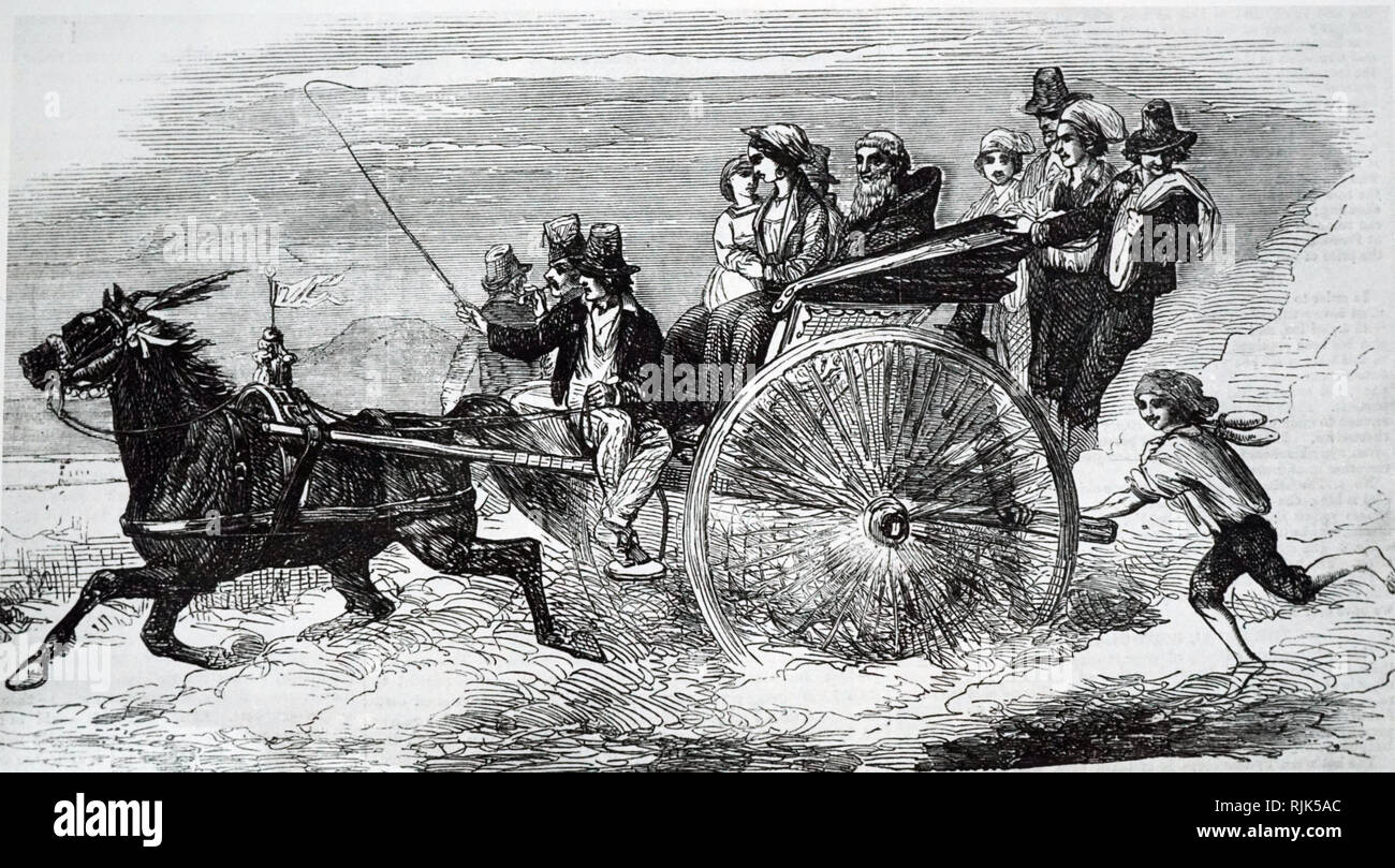 Una incisione raffigurante un curricilo o calesso a Napoli. Datata del XIX secolo Foto Stock