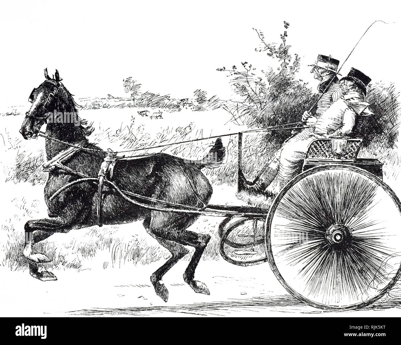 Una incisione raffigurante una cabriolet. Dal 1890 il veicolo era visto raramente e per la maggior parte era stata soppiantata da il cane carrello. Datata del XIX secolo Foto Stock