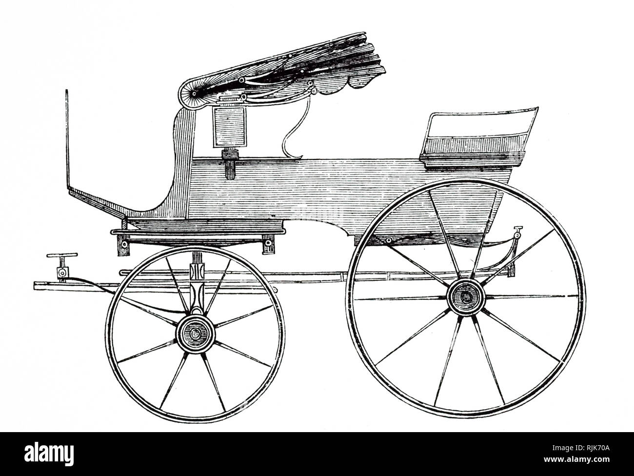 Una incisione raffigurante una carrozza, una forma di sportivo carrello aperto. Datata del XIX secolo Foto Stock