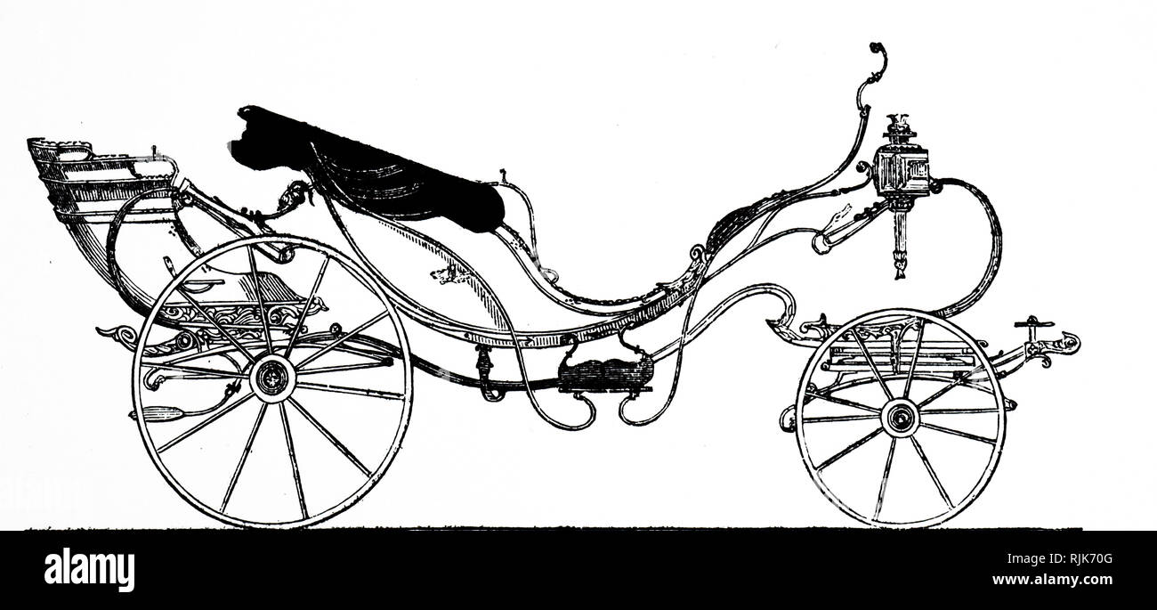 Una incisione raffigurante una carrozza, una forma di sportivo carrello aperto, da seta e marrone, Longacre - esposti alla grande esposizione. Datata del XIX secolo Foto Stock
