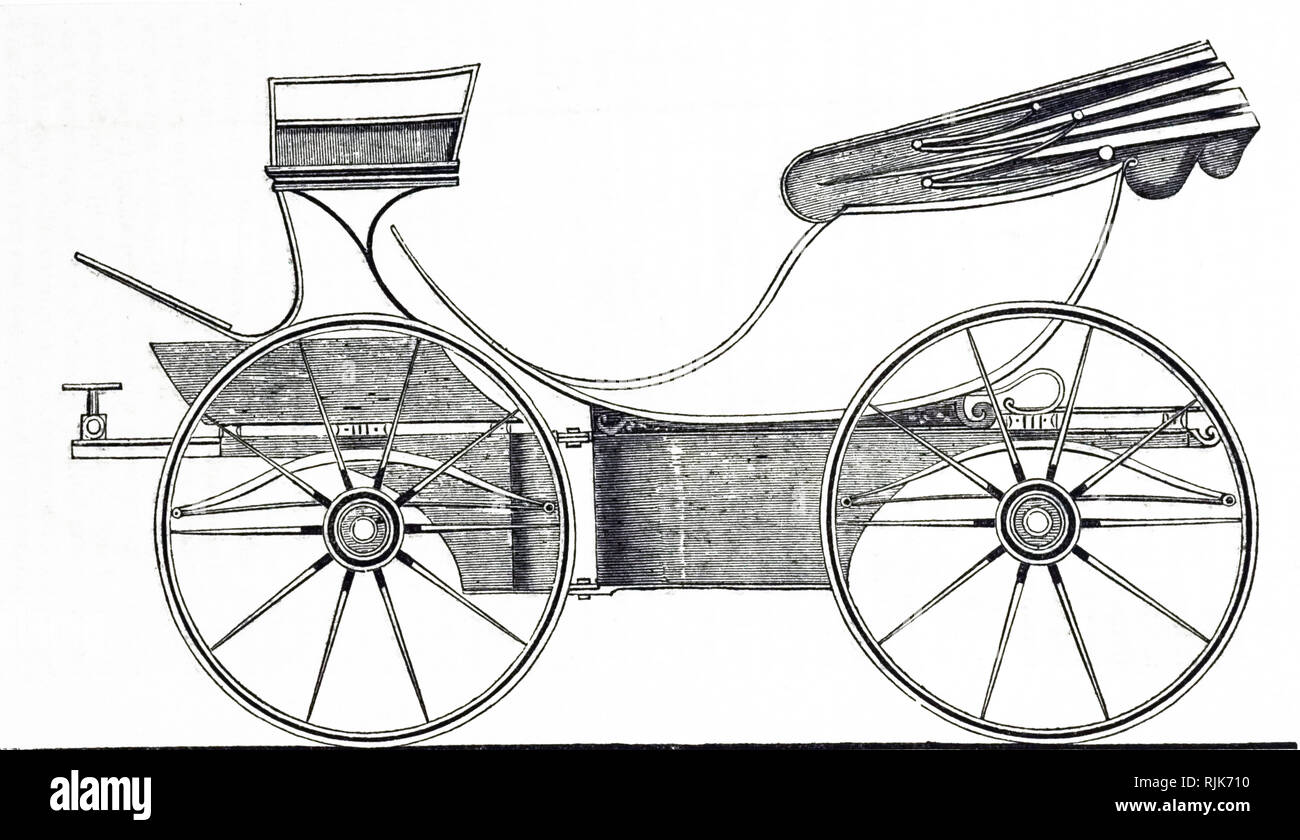 Una incisione raffigurante una carrozza, una forma di sportivo carrello aperto. Datata del XIX secolo Foto Stock