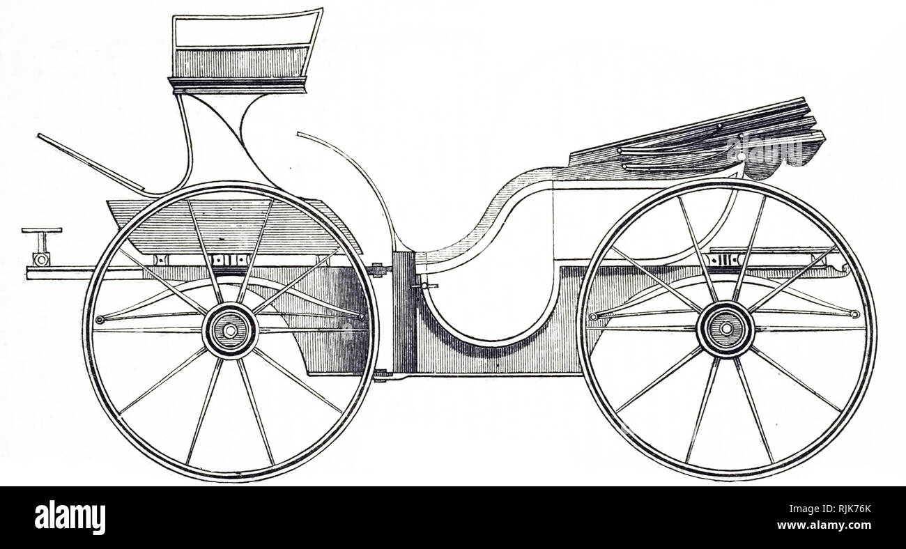 Una incisione raffigurante un Droitzschka con le ruote uguali. Datata del XIX secolo Foto Stock
