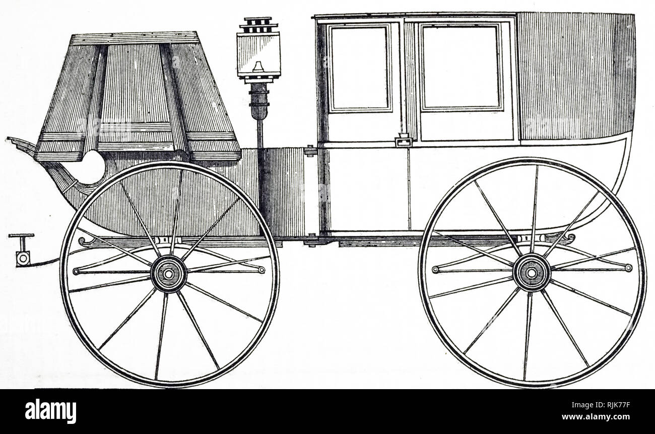 Una incisione raffigurante una città carro con le ruote uguali. Datata del XIX secolo Foto Stock