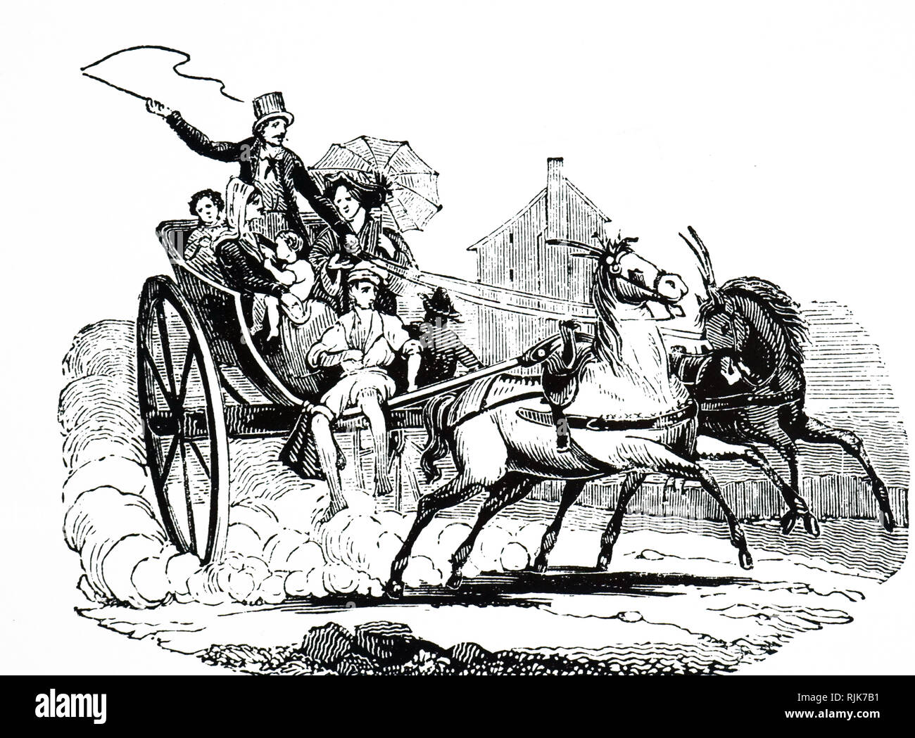 Una incisione raffigurante un italiano cabriolet. Dal 1890 il veicolo era visto raramente e per la maggior parte era stata soppiantata da il cane carrello. Datata del XIX secolo Foto Stock