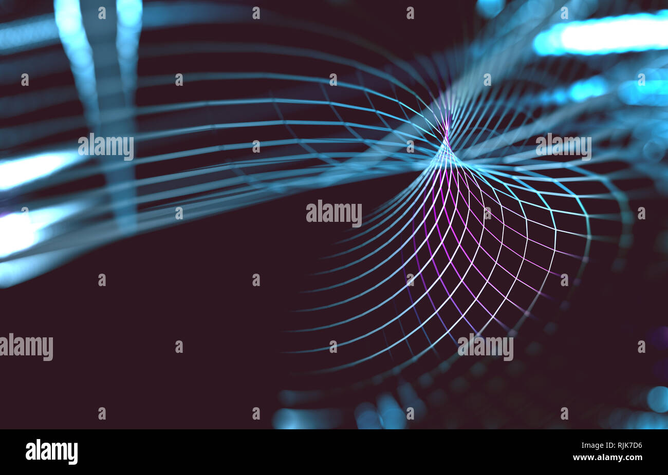 Onda astratta sfondo della tecnologia e della scienza. Mesh o net con linee e geometrie di forme particolari. 3d illustrazione Foto Stock