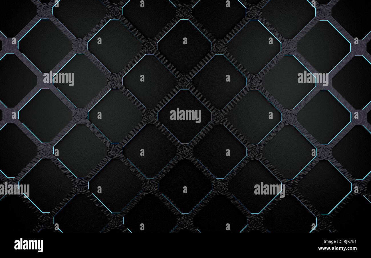 Pattern e fori nel materiale moderno. Industriale e Tecnologico. Maglia e la superficie della griglia in spazio scuro. 3d illustrazione Foto Stock