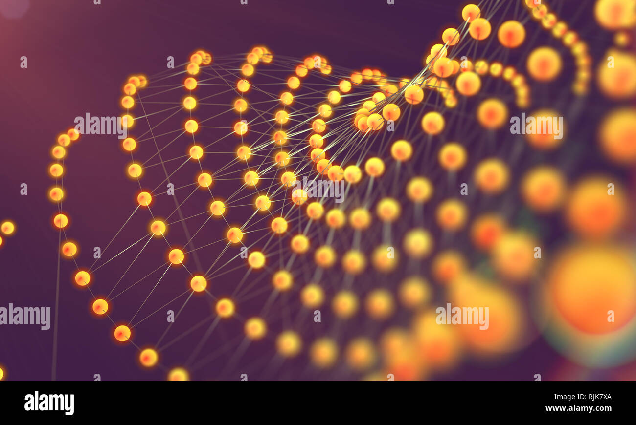 Onda astratta sfondo della tecnologia e della scienza. Mesh o net con linee e geometrie di forme particolari. 3d illustrazione Foto Stock